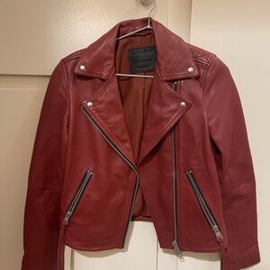 All Saints Dalby Red Leather Biker Jacket